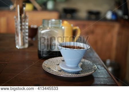 Preparing Brewing Coffee With Coffee Maker And Drip Kettle.