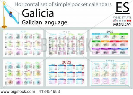 Galician Horizontal Set Of Pocket Calendars For 2022 (two Thousand Twenty Two). Week Starts Monday. 