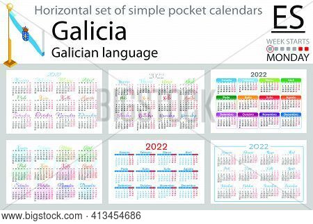 Galician Horizontal Set Of Pocket Calendars For 2022 (two Thousand Twenty Two). Week Starts Monday. 