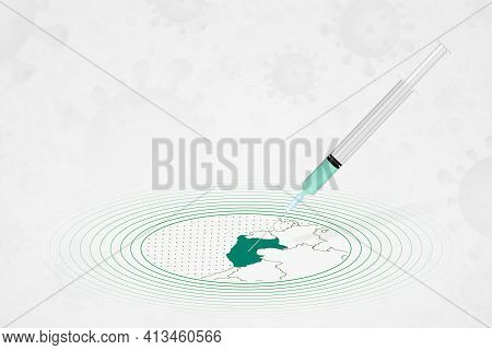 Peru Vaccination Concept, Vaccine Injection In Map Of Peru. Vaccine And Vaccination Against Coronavi