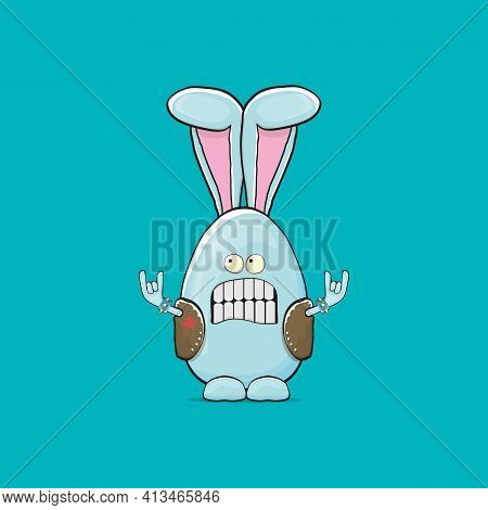 Easter Bunny Badass And Funny Cartoon Character With Bunny Ears Isolated On Blue Background. Rock N 