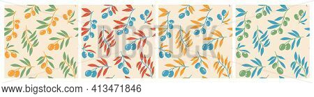 Seamless Pattern Of Red Olive Branches Background Elements. Vector Stock Illustration. Prints On Fab