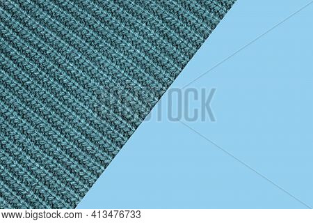 Woolen Cloth, Texture Of Blue Wool, Close-up And Surface For Copy Space In Blue Color