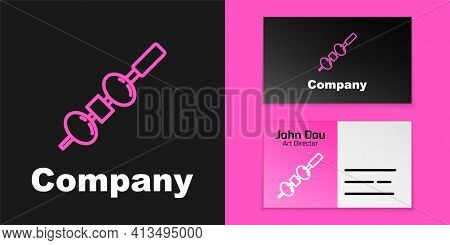 Pink Line Olive And Cheese On Chopstick Icon Isolated On Black Background. Canape, Tapas With Cheese