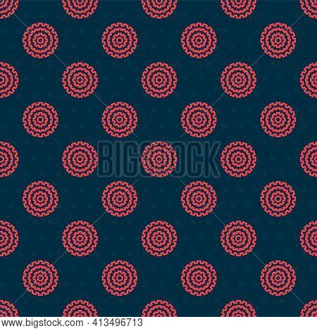 Red Line Bicycle Cassette Mountain Bike Icon Isolated Seamless Pattern On Black Background. Rear Bic