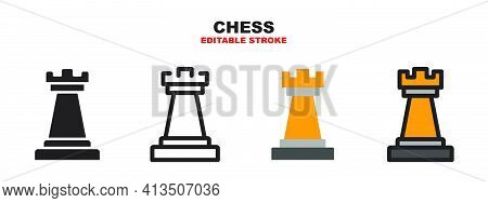 Chess Rook Icon Set With Different Styles. Colored Vector Icons Designed In Filled, Outline, Flat, G