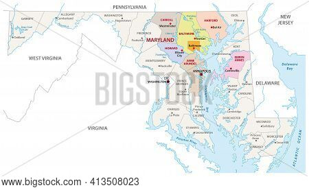 Baltimore Metropolitan Area Vector Map, Maryland, Usa