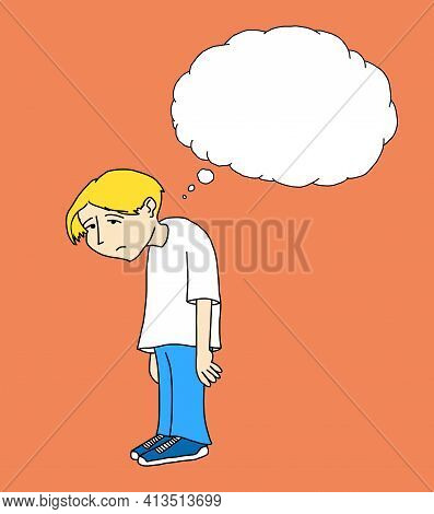 Illustration Of A Downcast And Sad Young Boy With A Cloud