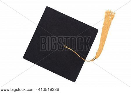 Graduate Cap With Yellow Tassel Isolated On White Background