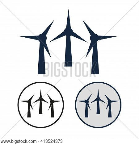 Simple Vector Icon Of The Wind Turbine. Set Of Round Black And White And Color Symbol Of The Field W