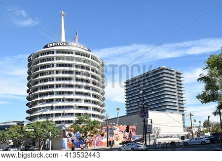 LOS ANGELES - NOVEMBER 24, 2017: Capitol Records Building. A Los Angeles Historic-Cultural Monument, located just north of the Hollywood and Vine intersection.