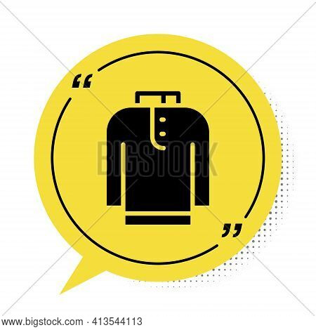 Black Shirt Kurta Icon Isolated On White Background. Yellow Speech Bubble Symbol. Vector