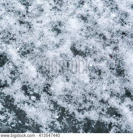 Abstract Natural Snow Background With Hoarfrost Crystals.