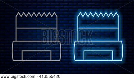 Glowing Neon Line Hygienic Dog Bag With Poop Icon Isolated On Brick Wall Background. Dog Shit In Bag