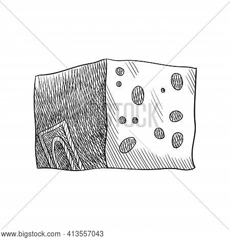 Cheese. Coloring Design Elment For Menu Label Or Banner Poster. Organic Milk Butter Fresh Food. Vect