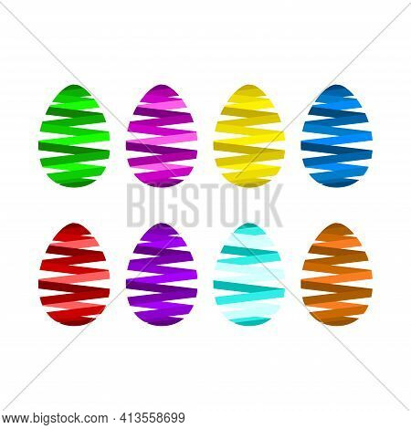 Easter Eggs In Different Colors. Set Of Easter Eggs.