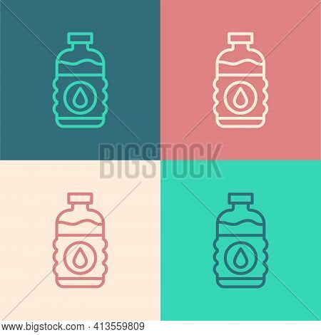 Pop Art Line Bottle Of Water Icon Isolated On Color Background. Soda Aqua Drink Sign. Vector