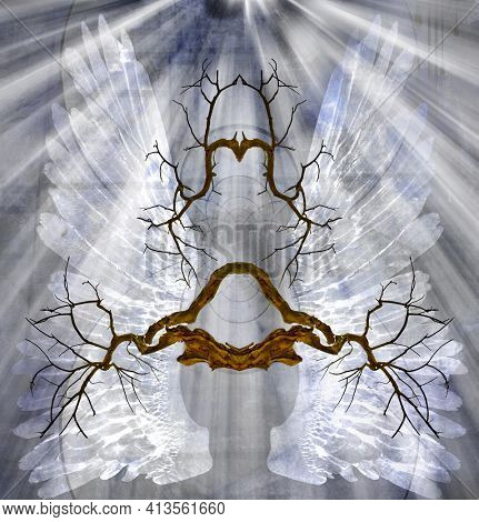 Roots and angels wings. 3D rendering
