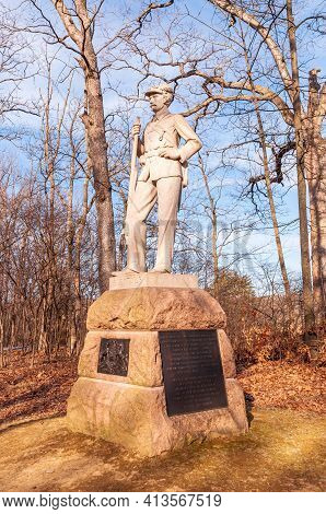 Gettysburg, Pennsylvania, Usa March 13, 2021 The Stone Monument To The !3th Pennsylvania Reserves 
