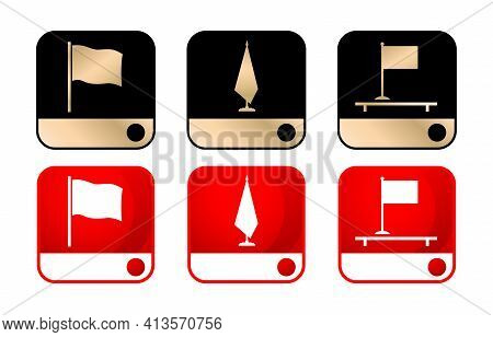 Three Icon Flag Models Set With Two Colors Design Black Gold And Red White Isolated White Background