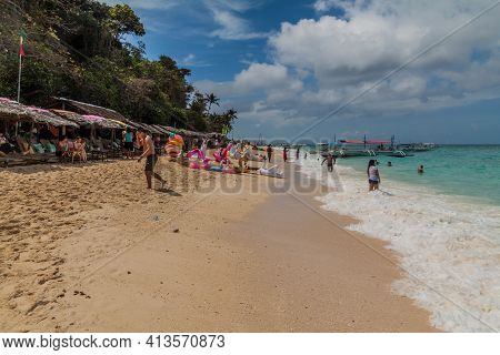 Boracay, Philippines - February 1, 2018: View Of Puka Shell Beach At Boracay Island, Philippin