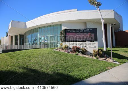 Long Beach, California USA - March 16, 2021: The Richard and Karen Carpenter Performing Arts Center at California State University Long Beach. Editorial Use Only.