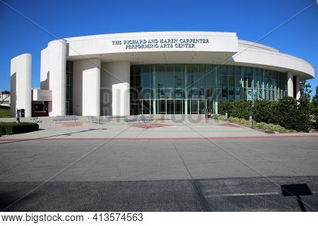 Long Beach, California USA - March 16, 2021: The Richard and Karen Carpenter Performing Arts Center at California State University Long Beach. Editorial Use Only.