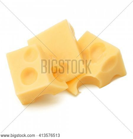Cubes of cheese. Cheese block isolated over white background cutout