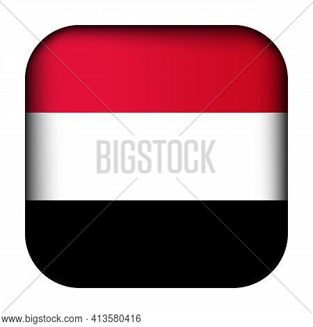 Glass Light Ball With Flag Of Yemen. Squared Template Icon. National Symbol. Glossy Realistic Cube, 