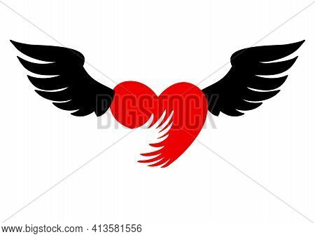 Heart With Wings. Illustration On White Background, Logo, T-shirt Design.