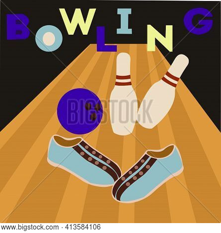 Bowling Pins Or Skittles And Ball On Lane