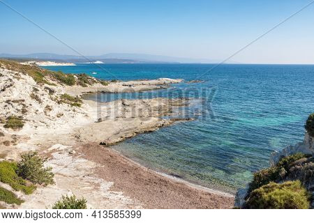Small empty wild beach near Cesme Town in Turkey