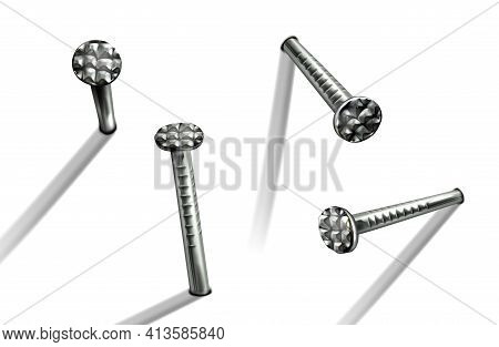 Steel Nails With Circle Head Hammered In Wall