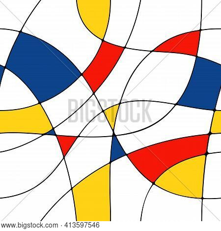Modern Seamless Pattern In The Style Of Neoplasticism, Bauhaus, Mondrian. Perfect For Interior Desig