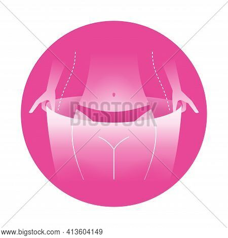 Weight Loss Pink Icon - Before And After Losing Weight - Skinny Woman Thighs Putting Big Plus-size P