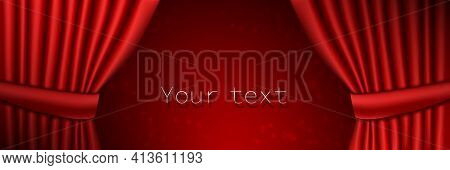 Luxury Red Theatrical Curtains. Place For Your Text. Vector Illustration.