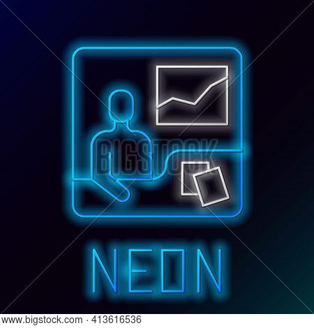 Glowing Neon Line Trading Courses Icon Isolated On Black Background. Distance Learning Finance Manag