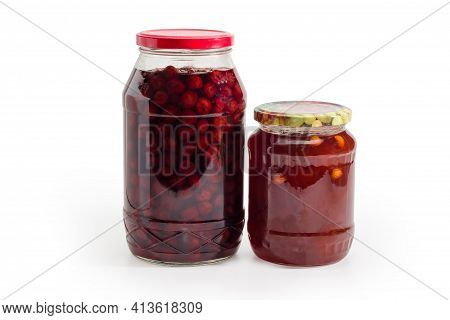 Apricot Jam With Whole Apricot Kernels Addition And Cherry Jam With Whole Berries Without Stones In 