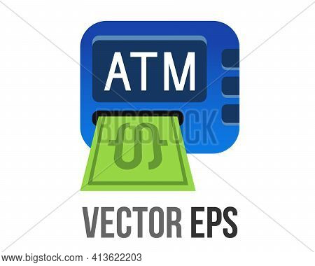 The Isolated Vector Gradient Blue Atm Button Square Icon, Represent Automated Teller Machine