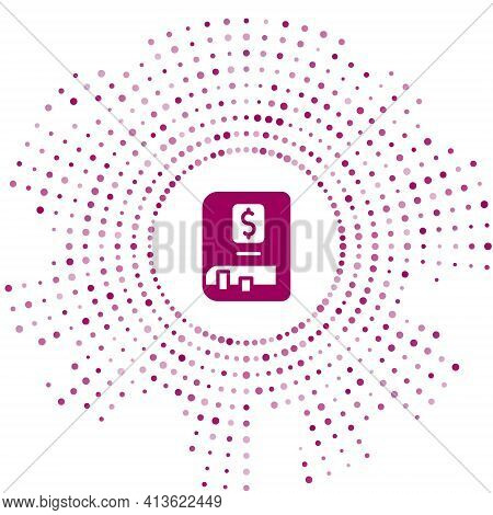Purple Financial Book Icon Isolated On White Background. Abstract Circle Random Dots. Vector