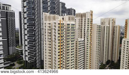 Singapore - Mar 19, 2021: Singapore Center Zone Residential Hdb Building Area Skyline.