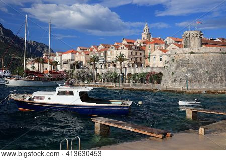 Croatia Korcula Town. Medieval Fortified City On Korcula Island.