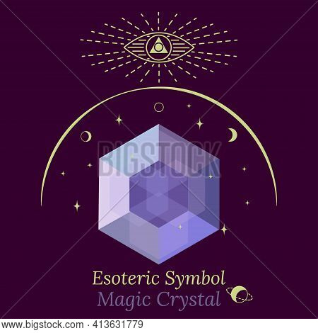Template Of Magic Crystal For Spiritual Session, Fortune-telling. Faceted Crystal Glows With Facets,