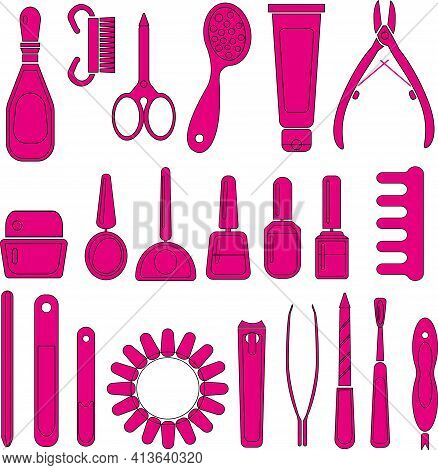 Manicure, Icon, Set, Isolated, Tools, Cosmetic, Cream, Drawn,