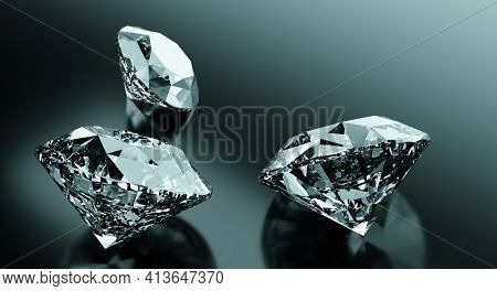 Brilliant cut diamond, precious gem jewelry. 3D illustration