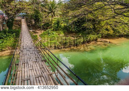 View Of Sipatan Twin Hanging Bridge Over Loboc River On Bohol Island, Philippin