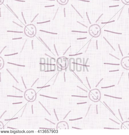 Cute Rainbow Sun Scribble Doodle Background. Hand Drawn Whimsical Motif Seamless Pattern. Naive Simp