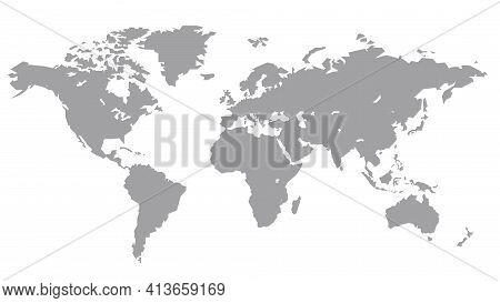 World Map, Gray, On A White Background, Each Country On A Separate Layer. Flat Illustration. Stock V