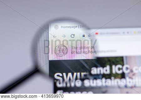 New York, Usa - 18 March 2021: Swift Logo Sign, Swift.com Icon On Website Close-up, Illustrative Edi