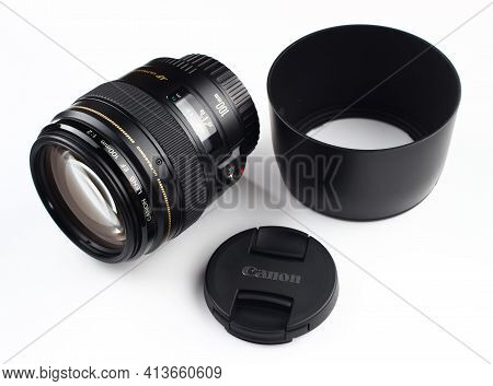 Lviv, Ukraine - February 28, 2020: Portrait Lens Canon Ef 100mm F/2 Usm